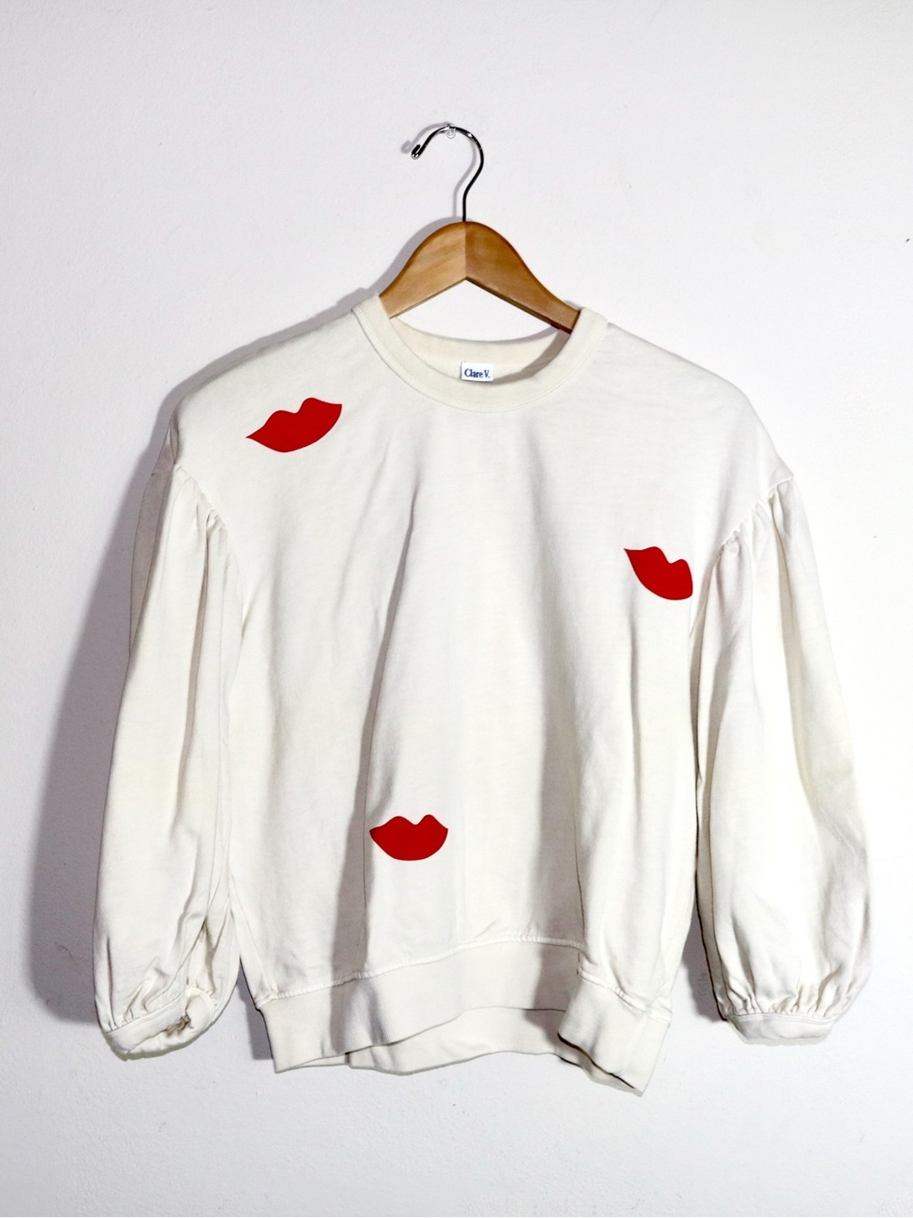Clare V. Drop Shoulder Sweatshirt in Cream/Poppy Lips - Picture 4 of 14
